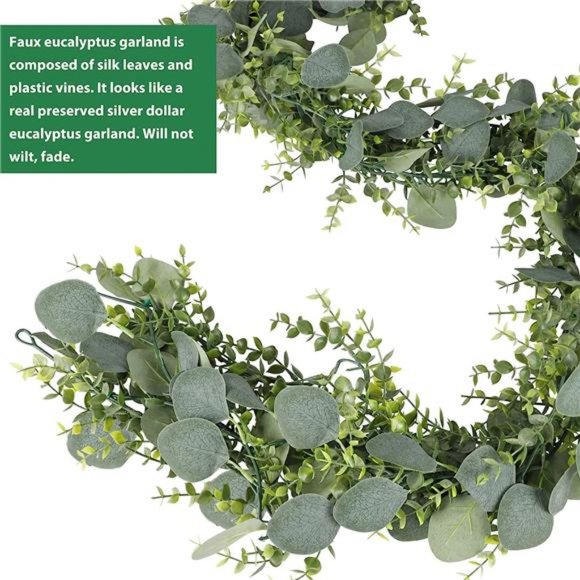 5pcs 5.5ft Artificial Eucalyptus Garland Fake Silver Dollar Eucalyptus Greenery - Picture 2 of 7